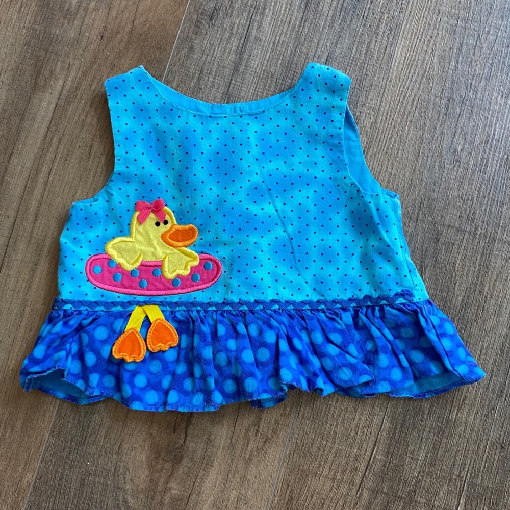 Austin & Ashley Blue Polka Dot Duck Applique Ruffle Top 24M, Summer, Pool